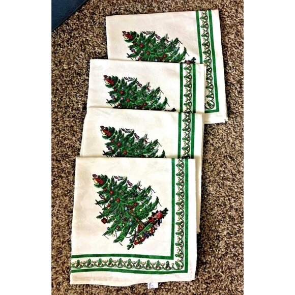 4 Extra Large Spode Christmas Tree Napkins Textured Cotton Blend 20 x 20 - Picture 6 of 6